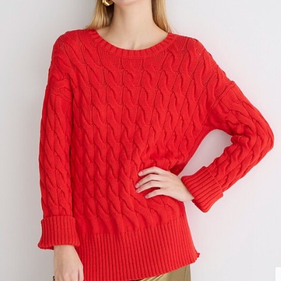 J.Crew Cotton Cable-Knit Side-Slit Crewneck Sweater - Picture 2 of 6